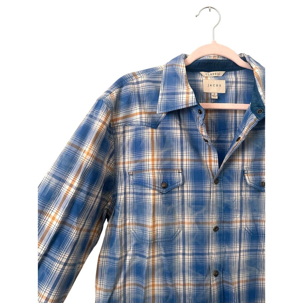 JACHS Classic Fit Plaid Button Down Blue Large - Picture 4 of 5